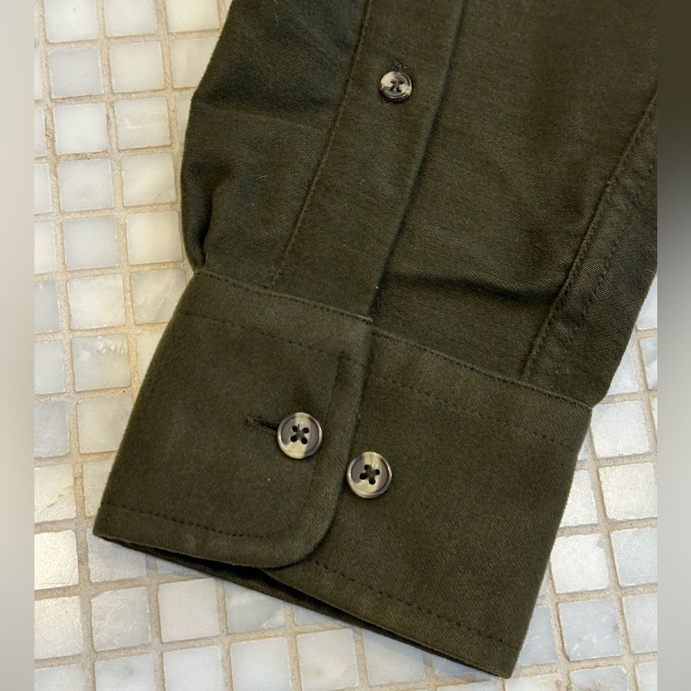 Charles Tywitt Green Flannel Cotton Buttondown Shirt - Picture 5 of 11